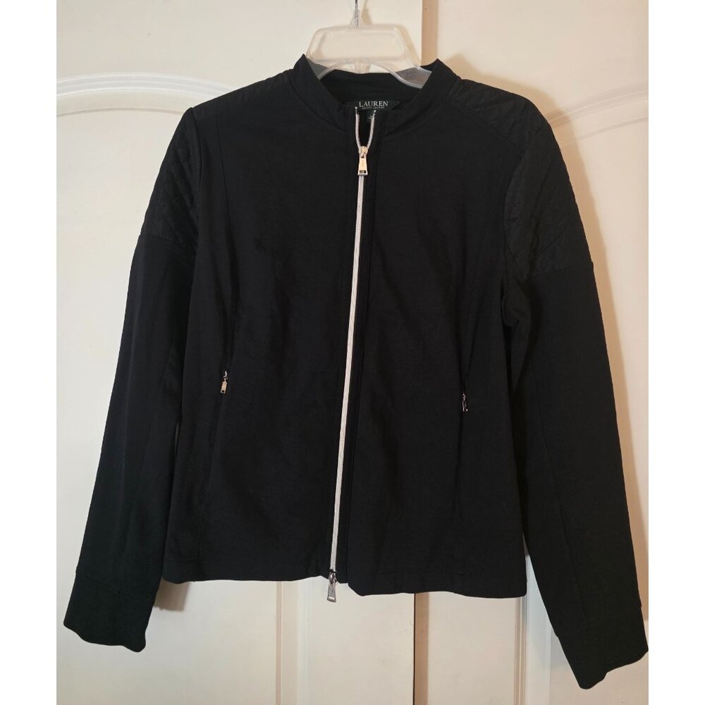 Lauren Ralph Lauren Black Quilted Accent Double Zip Lightweight Jacket L EUC
